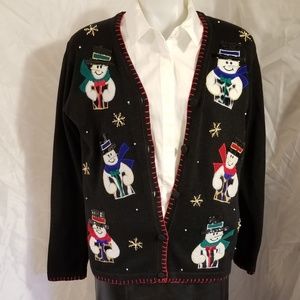 Womens Holiday Snowmen Cardigan Christmas Sweater